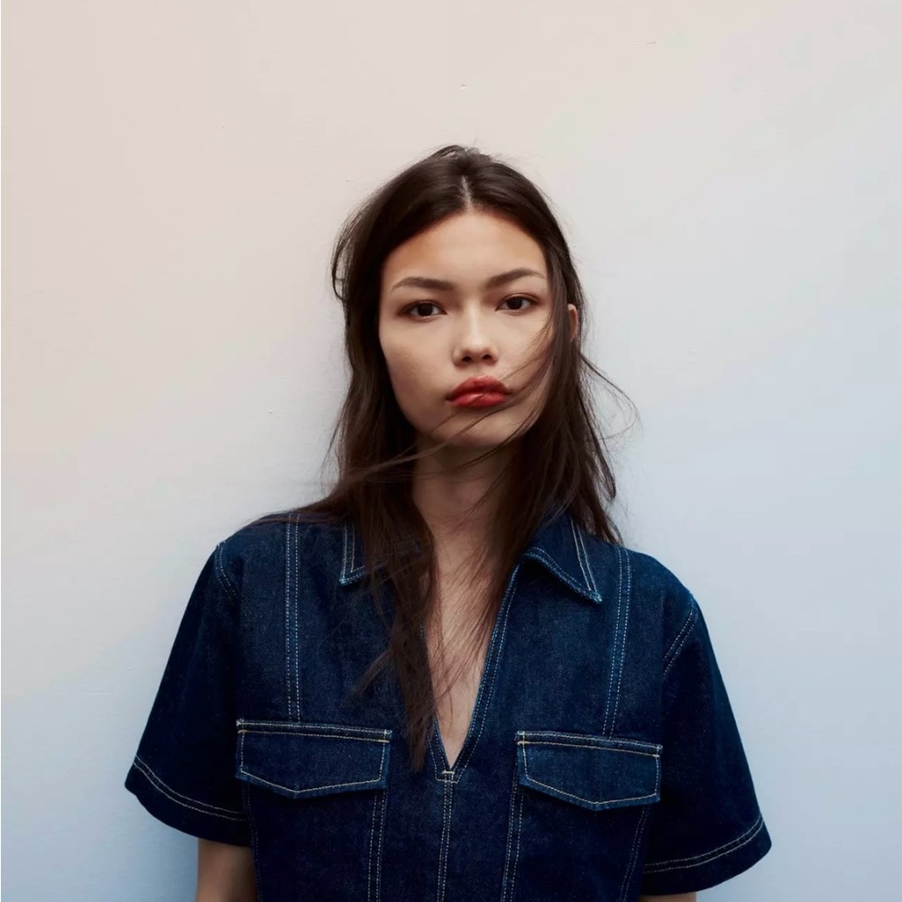 Zara Dark Blue Denim Crop Top